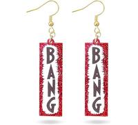 BANG Western Cowboy Earrings Red Glitter for Women - Cowboy Chic 3D "BANG" Outfit & Fan Merch, Stylish Western Jewelry for Party, Concert & Fashion Accessories