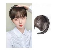 Bang Wig Bang Hair Bands Front Hair Bangs Fringe Hair Extensions Synthetic Fake Bangs Hair Neat Fringe Bangs with Double Row Braids Headband for Women Girls Bangs Hair Clip(Brown black)