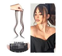 Bang Wig Side Air Bangs 30-35CM Long Side Air Bangs, Natural Curly Clip in Bangs Front Side Bangs for Women Daily Use Fake Fringe Clip in Hair Extensions Accessories, 2PCS Bangs Hair Clip(Deep brown,3