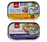 Banga Canned Food | Fish Cod Liver and Cod Liver with Bay Leaf and Pepper | Easy Open Pull Ring | Latvian Origin (Cod Liver Collection, 2 Pack)