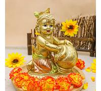 BangBangDa Exquisite Resin Hindu God Baby Krishna Statue - 7.5 Inch Krishna Murti for Home Temple Mandir Altar Shrine Diwali Festive Puja Item Home Meditation Yoga Room Shelf Spiritual Decor