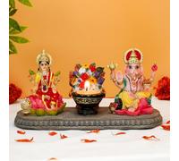 BangBangDa Hindu God Ganesha Lakshmi Statue - 3.5”H Indian God Ganesh and Laxmi with Diya Diwali Gift for Indian Friends Man Woman Pooja Gifts Home Office Altar Mandir Temple Puja Item