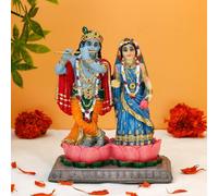 BangBangDa Hindu God Radha Krishna Statue - 5.7”H Indian Murti Lord Krishna Idol with Flute for Wedding Valentine Birthday Diwali Puja Gifts for Indian Couple Home Temple Mandir Altar Pooja Item