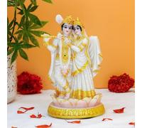 BangBangDa Hindu God Radha Krishna Statue - 5.7" H Marble Color India Murti Pooja Item for Indian Couple Valentine’s Day Gifts for Indian Man Women Lady Lord Krishna Idol