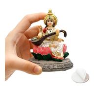 BangBangDa Small Saraswati for Car Dashboard - 3.9" H Lord Saraswati Statue for Vehicle Decor Polystone Indian God Birthday Diwali Father’s Day for Indian People Friend Altar Pooja