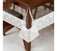 BangBoom 59" x 120" Clear Tablecloth Rectangle with White Lace Trim, Oil-Proof & Waterproof PVC Table Cloth, Clear Table Cover Protector for Kitchen Home Desk Party Camping (White Lace Trim)