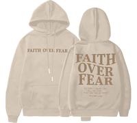 BANGELY Faith Over Fear Hoodie Women Christian Sweatshirt Graphic Christian Religious Sayings Sweater Bible Pullover Tops, Ecru, S