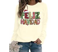 BANGELY Feliz Navidad Christmas Sweatshirt Women Ugly Mexican Bright Santa Christmas Sweater Spanish Holiday Long Sleeve Top, Apricot, Large