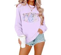 BANGELY Magical Sweatshirt Women Cute Embroidered Magic Princess Sweater Family Vacation Shirt Casual Long Sleeve Top, Purple, Medium