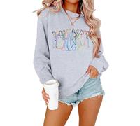 BANGELY Magical Sweatshirt Women Cute Embroidered Magic Princess Sweater Family Vacation Shirt Casual Long Sleeve Top, Light Grey, S
