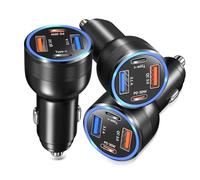 Bangfun - 65W 4-Port Car Charger, Dual 12V USB-C & USB A Power Adapter, QC+PD 3.0 Power Adapter, Fast Charging Cigarette Lighter Plug for iPhone 15/14/13/11 Pro, Samsung