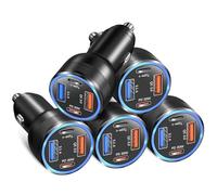 Bangfun - Pack of 5 65 W Multiport Car Charger Adapter 12 V USB C and USB A Car Charger PD+QC 3.0 Quick Charge Cigarette Lighter USB Socket for iPhone 16 15 14