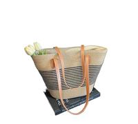 BANGHA Straw Bag,Straw Beach Bag Women's Large Capacity Shoulder Bag, Summer Straw Woven Basket Handbag, Fashionable Luxury Designer Beach Shopping(Beige-Blackstripes)