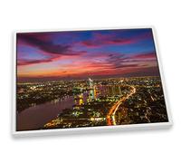 Bangkok City Skyline CANVAS FLOATER FRAME Wall Art Print Picture - White Frame - 76cm wide x 50cm high