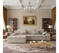 Bangkok Corner Sofa Bed Has Storage And Sleep Function Metal Legs Wooden Frame Foam Filling Beige Left