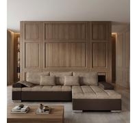 Bangkok Corner Sofa Bed Has Storage And Sleep Function Metal Legs Wooden Frame Foam Filling Light Brown And Brown Right