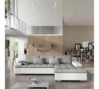 Bangkok Corner Sofa Bed Has Storage And Sleep Function Metal Legs Wooden Frame Foam Filling Light Grey And White Right