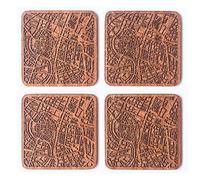 Bangkok Map Coaster, Set of 4, Sapele Wooden Coaster with City map, Multiple City Optional, Handmade