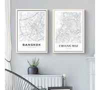 Bangkok Map Posters and Prints , Thailand Travel City Map Canvas Painting Modern Chiang Mai Map Picture Home Wall Decor 35x50cm-2Pieces Frameless