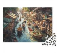 Bangkok Mekong River Puzzle 1000 Pieces Fruit Vendors Decoration Puzzle for Adults And Kids Gift High Difficulty Game Challenging Puzzles Home Game 1000pcs (75x50cm)