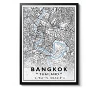 Bangkok Print, City Map Poster, Modern Travel Wall Art, Tourism Home Decor Gift Idea, Archival Matte, A2 (Framed) - 59.4x42cm