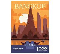 Bangkok Skyline at Sunset Illustration 1000 Piece Jigsaw Puzzle, Historic Square Architecture, Thick Cardboard Pieces for Travel Lovers, Mindful Activity, Paper Board, 52x38cm/1000pcs