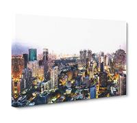 Bangkok Skyline in Thailand Canvas Print | Gallery Wrapped 30mm Frame Wall Art | 30x20 inches | Ready to Hang | Abstract Cityscape Picture | Living Room Bedroom Lounge Office