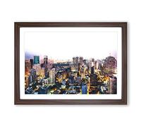 Bangkok Skyline in Thailand Painting Framed Print | A2 Walnut Framed Wall Art | Ready to Hang | Modern Cityscape Picture | Living Room Bedroom Lounge Office