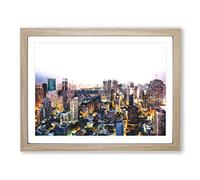 Bangkok Skyline In Thailand Painting Modern Art Framed Wall Art Print, Ready to Hang Picture for Living Room Bedroom Home Office Décor, Oak A2 (64 x 46 cm)