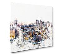Bangkok Skyline in Thailand Watercolour Canvas Print | Gallery Wrapped 30mm Frame Wall Art | 14x14 inches | Ready to Hang | Modern Cityscape Picture | Living Room Bedroom Lounge Office