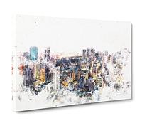 Bangkok Skyline In Thailand Watercolour Canvas Print | Gallery Wrapped 30mm Frame Wall Art | 24x16 inches | Ready to Hang | Modern Cityscape Picture | Living Room Bedroom Lounge Office