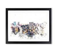 Bangkok Skyline In Thailand Watercolour Modern Framed Wall Art Print, Ready to Hang Picture for Living Room Bedroom Home Office Décor, Black A2 (64 x 46 cm)