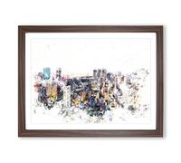 Bangkok Skyline In Thailand Watercolour Modern Framed Wall Art Print, Ready to Hang Picture for Living Room Bedroom Home Office Décor, Walnut A2 (64 x 46 cm)