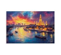 Bangkok Sunset Temple Travel Canvas Poster Wall Art Decor Print Picture Paintings for Living Room Bedroom Decoration 08x12inch(20x30cm)