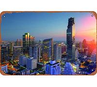 Bangkok Thailand Modern City Buildings Skyline Aerial Photo Cubicle Locker Mini Metal Tin Signs Room Stuff Wall Decor Sign 8x12 Inch