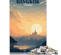 Bangkok Thailand Sunset Cityscape Illustration Puzzle for Adults And Teenagers 1000 Pieces Wooden Puzzle Adult Jigsaw Puzzle Funny Jigsaw Puzzles 1000pcs (75x50cm)