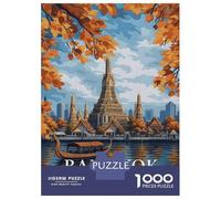 Bangkok Thailand Wat Arun River Boat Adult Paper Puzzle, Historic Square Architecture, Interlocking Paper Pieces for Home Décor Fans, Relaxing Challenge, Gift Idea, 38x26cm/1000pcs