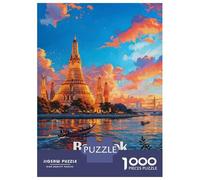 Bangkok Thailand Wat Arun Sunset Adult Paper Puzzle, Historic Square Architecture, Interlocking Paper Pieces for Home Décor Fans, Relaxing Challenge, Gift Idea, 52x38cm/1000pcs