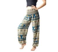 Bangkokpants B Bangkok Pants Harem Pants Women Boho Clothes with Pockets (Hippie Elephant Green, One Size)