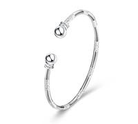 Bangle Bracelet Gift 925 Sterling Silver Bangle Bracelet Open Bangles Two Bead Cuff Frosted Silver Bracelet Jewelry Women, 6.4 inch, Sterling Silver