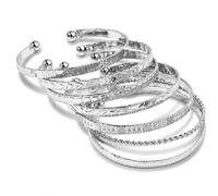 Bangle Bracelet Set for Women - 7-Piece Stackable Fashion Bracelets with Engraved Patterns, Adjustable and Stylish Jewelry for Daily Wear, One Size, Copper, no gemstone