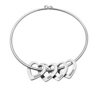 Bangle Bracelet with Heart Shape Pendants, Personalized Heart-Shaped Pendant Bracelet for Women with 2-10 Custom Names, Promise Bracelet Christmas Thanksgiving Gift for Women