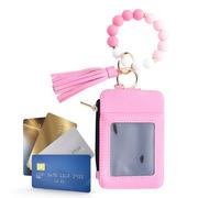Bangle Keychain Wallet Beaded Accent for Hand Charges with Hands, Organized Card Dining with Elegant Design, Suitable for Women on Travel, Vacation, Party, Shopping, Faith, Pink, Consulte la