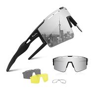 BangLong Polarised Sunglasses, Cycling Glasses Men Women UV 400 Protection with 3 Interchangeable Lenses, Protective Glasses Sports Glasses for Outdoor Sports Cycling Running Golf (Z05 Silver)
