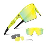 BangLong Polarised Sunglasses, Cycling Glasses Men Women UV 400 Protection with 3 Interchangeable Lenses, Protective Glasses Sports Glasses for Outdoor Sports Cycling Running Golf (Z04-Orange)