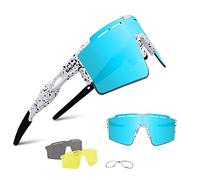 BangLong Polarised Sunglasses, Cycling Glasses Men Women UV 400 Protection with 3 Interchangeable Lenses, Protective Glasses Sports Glasses for Outdoor Sports Cycling Running Golf (Z03-Light Blue)