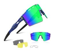 BangLong Polarised Sunglasses, Cycling Glasses Men Women UV 400 Protection with 3 Interchangeable Lenses, Protective Glasses Sports Glasses for Outdoor Sports Cycling Running Golf