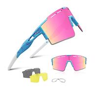 BangLong Polarised Sunglasses, Cycling Glasses Men Women UV 400 Protection with 3 Interchangeable Lenses, Protective Glasses Sports Glasses for Outdoor Sports Cycling Running Golf (Z01-Pink)