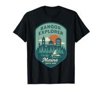 Bangor Explorer Shirt Retro Cityscape Sailboat Sunset T-Shirt