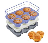 Bangp Deep and Jumbo Silicone Muffin Trays with Metal Frame, 6 Cup Large Silicone Baking Pan, Non Stick Muffin Tin, Silicon Tray for Yorkshire Pudding Cupcakes Cottage Muffins(3PCS)